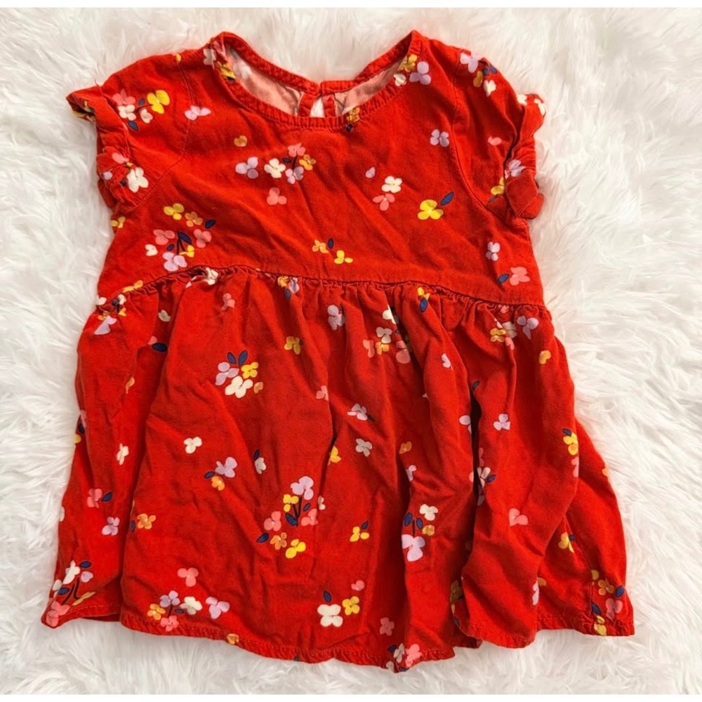 Cat & Jack Red Floral Ruffle Sleeve Dress 18M Baby Girl Short Sleeve